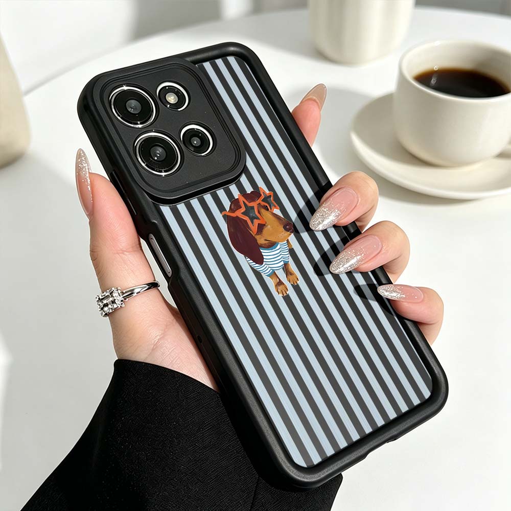 Cute Striped Dachshund Cover For Motorola Moto G86 G85 G75 G56 G35 G24 G06 Edge 70 60 50 Fusion Eye Ladder Phone Case