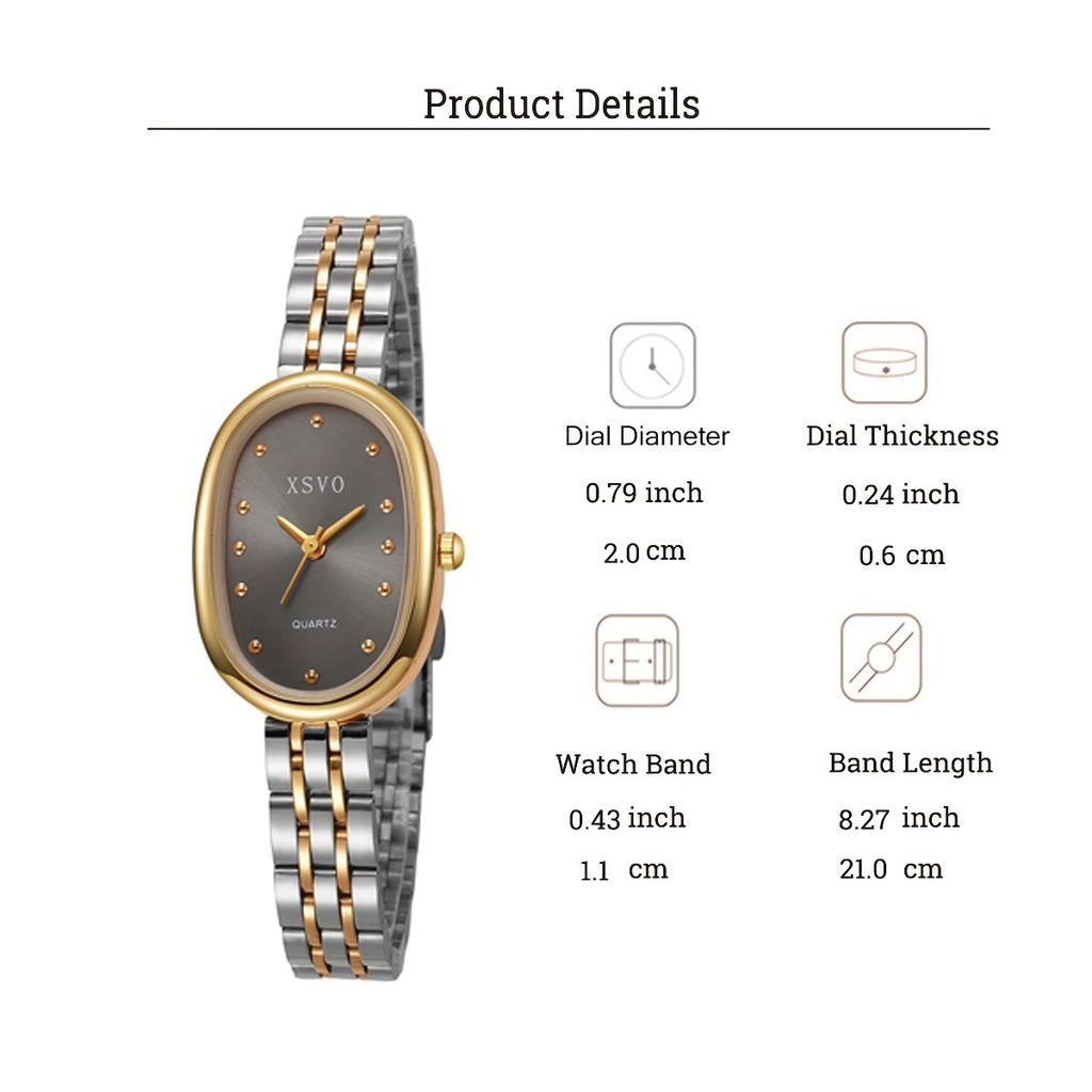 Fashion Entry Luxury Oval Dial Rhinestone Scale Alloy Strap Women's Quartz Watch Bracelet Set of 5, Suitable for Thanksgiving an