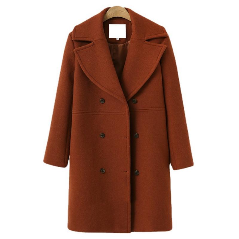 Autumn and Winter Plus Size Women's Woolen Coat Double-breasted Mid-length Trench Coat