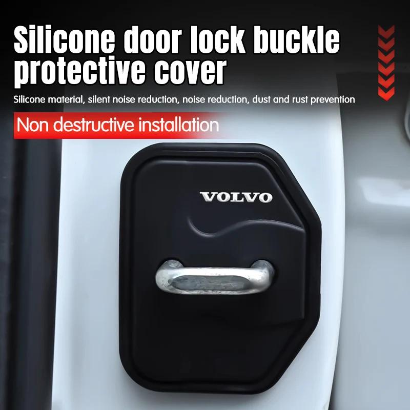 4PCS  Silica Gel Car Door Lock Cover Protect Buckle Cover Anti Rust Accessories For Volvo XC90 V90 V60 XC60 V40 S80 S60 C40 XC40