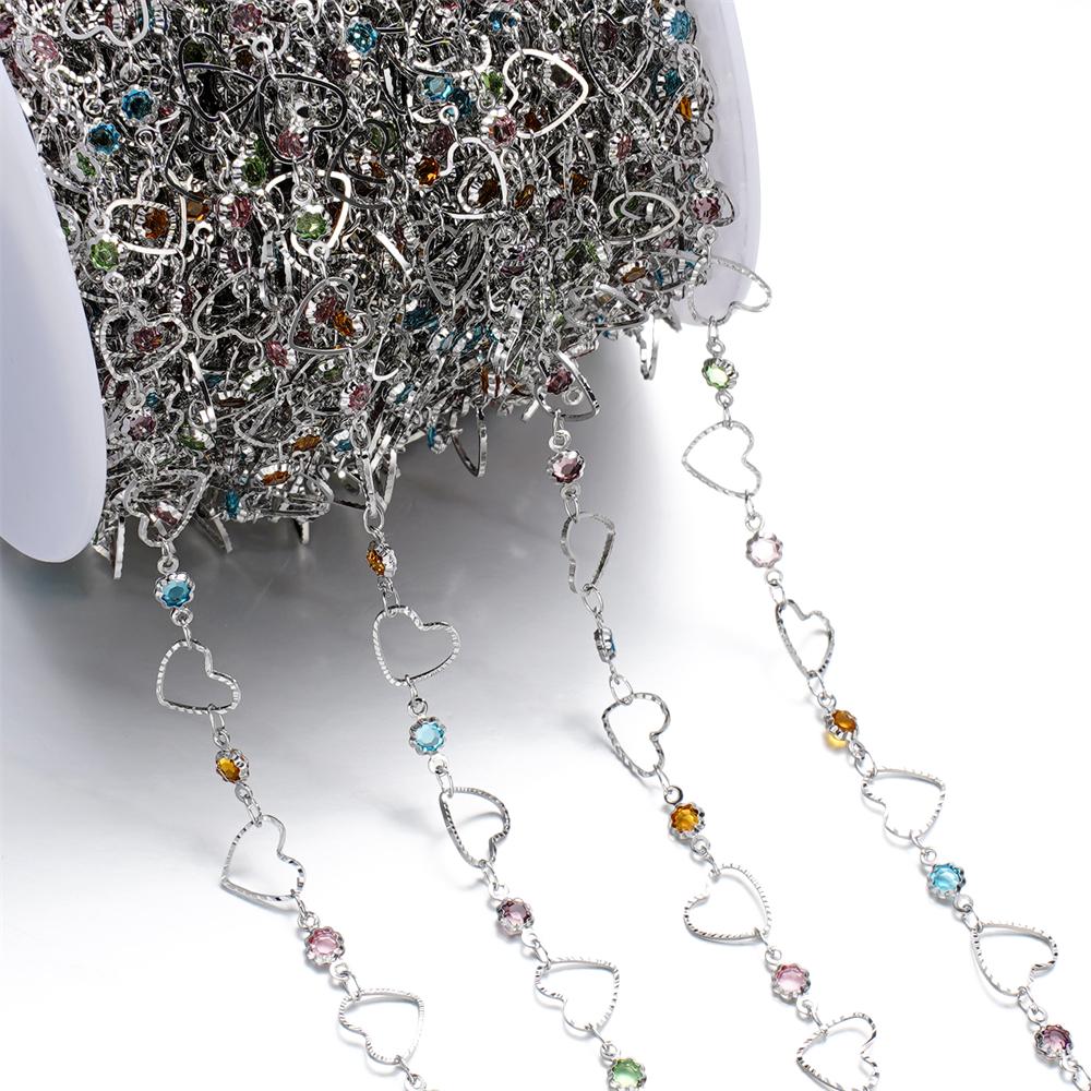 

1meter Copper Heart with Colorful Zircon Necklace Chain for Bracelet Necklace Anklet Findings DIY Jewelry Making Accessories