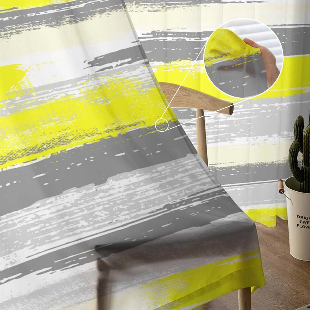 Rideaux en Tulle Jaune Peinture Ligne Géométrique Pour Salon Rideau Transparent Pour Chambre Cuisine Stores Rideaux Voile