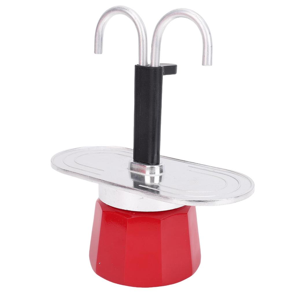2 Cup Coffee Pot Red Aluminum Alloy 100ml Double Tube Stovetop Coffee Maker for Home Travel