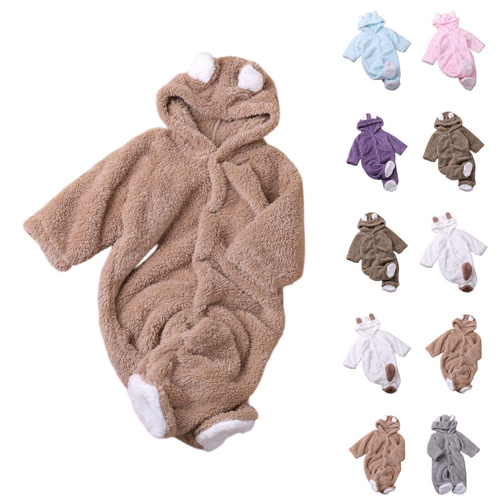 Kids' Coral Fleece Romper - Color Hooded Onesie