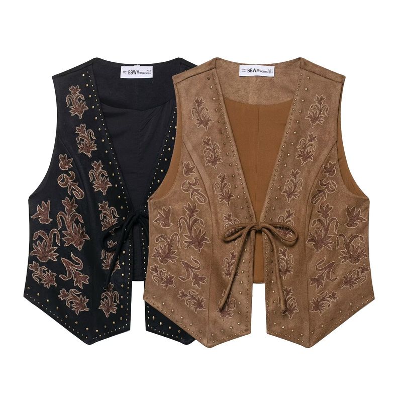 Za Autumn New Women's Clothing Zr European and American Style Beaded Embroidery Velvet Texture Effect Vest 4344621 800
