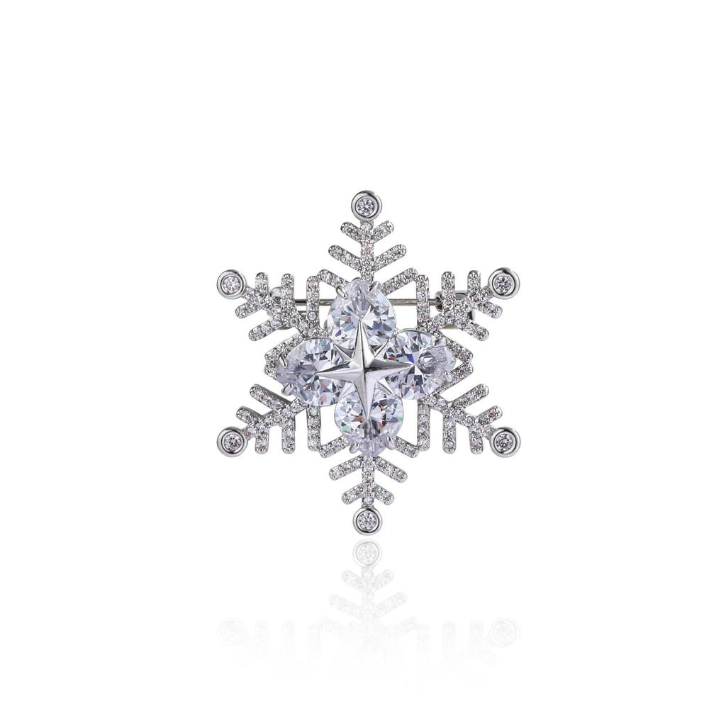 Snowflake & Butterfly Zircon Brooch with Freshwater Pearl for Women's Korean Style Suit Coat