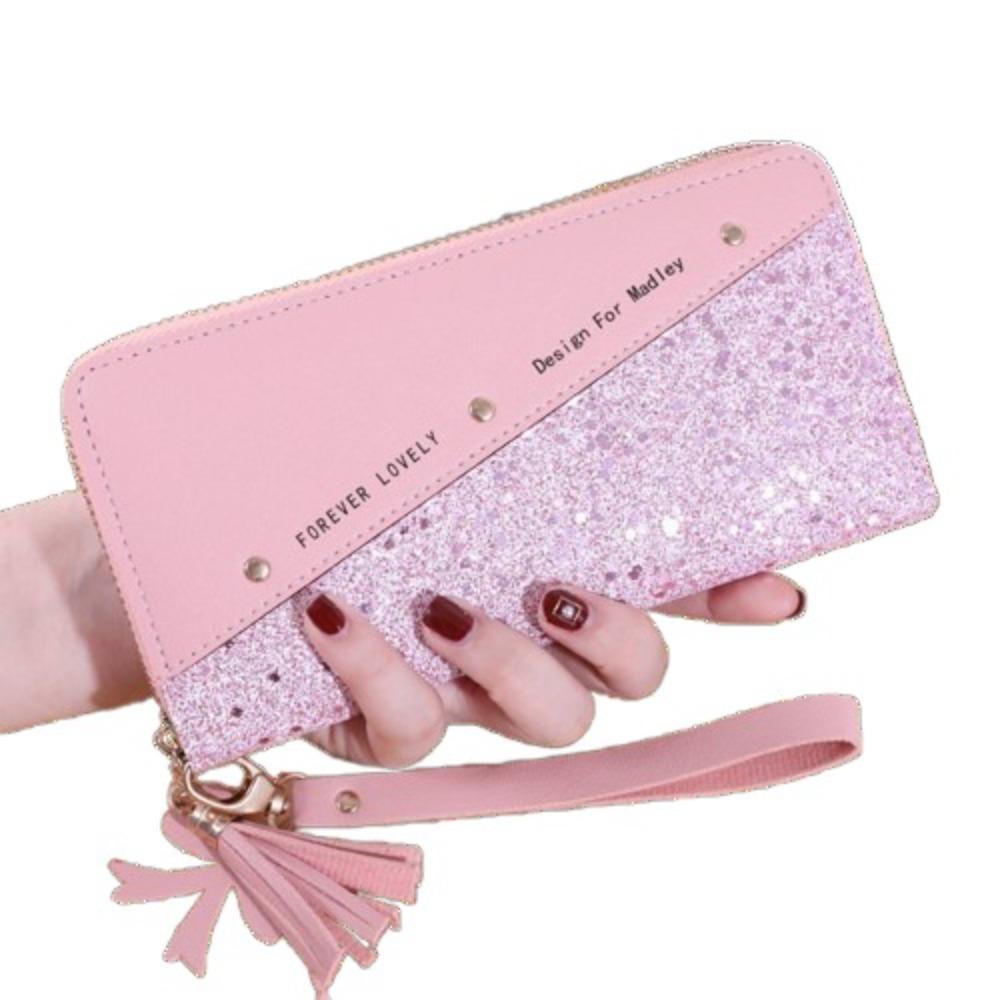 

Женский длинный кошелек из ПУ кожи с кисточкой, квадратный кардхолдер, повседневный женский кошелек-клатч для ежедневного использования розовый