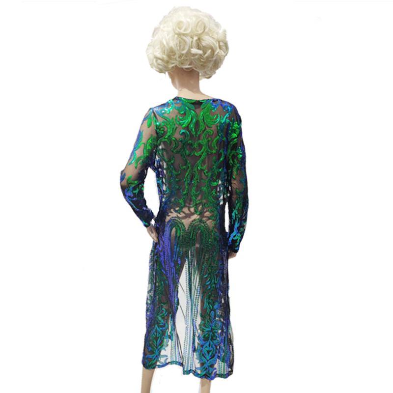 European and American Women's Sequin Long Dress Cardigan for Parties and Performances