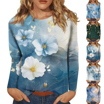 Women's Fashion Casual Long Sleeve Round Neck Floral Print Top