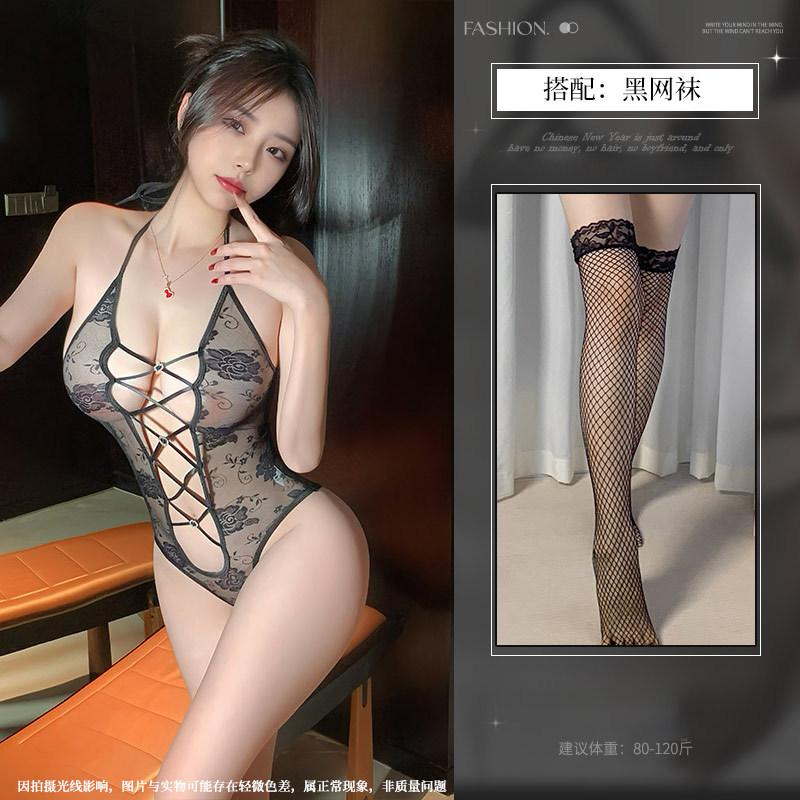 Neck onesie sexy free lace perspective waist tight lingerie women's temptation empty love