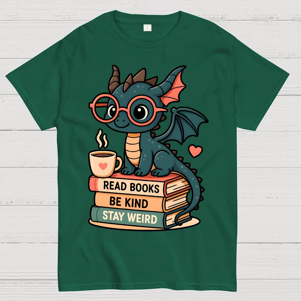 Dragons and Books - Kind and Weird Unisex 100% Cotton Summer Casual Cool Loose T-Shirt