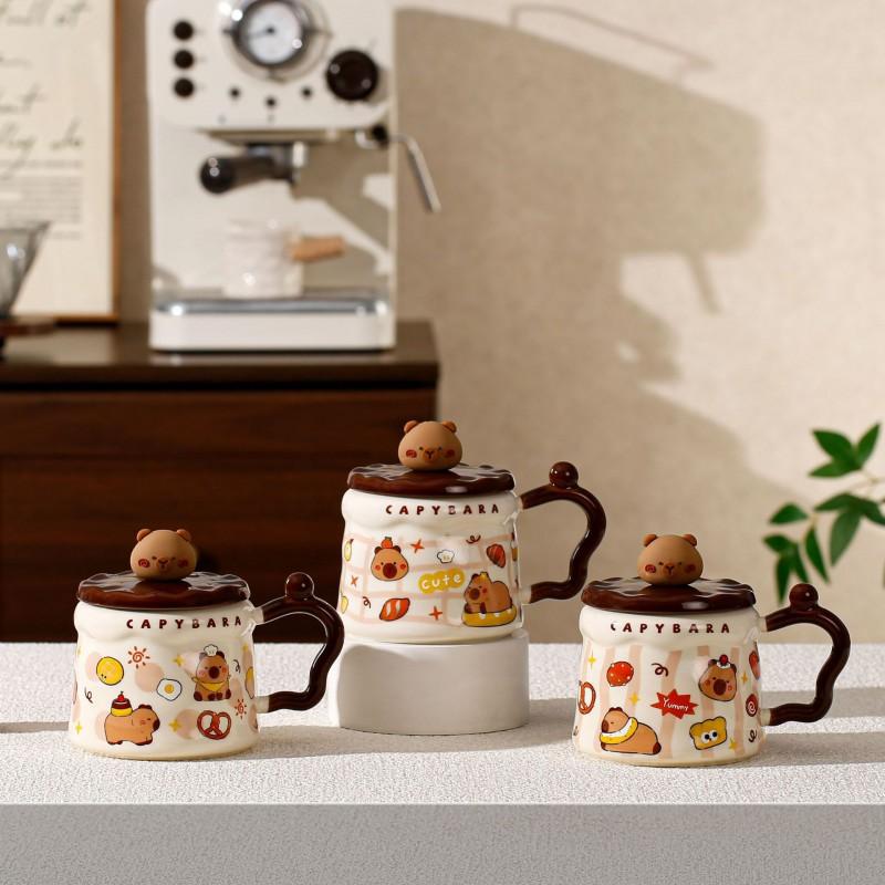 Capybara Mug With Lid Cute Ceramic Coffee Cup Office Couple Women 400ml