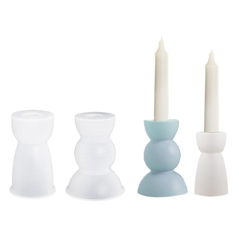 2pcs Taper Candle Holder Silicone Mold 3D Round Candlestick Castings Mould Ornament Gypsum Concrete Resin Molds Decors