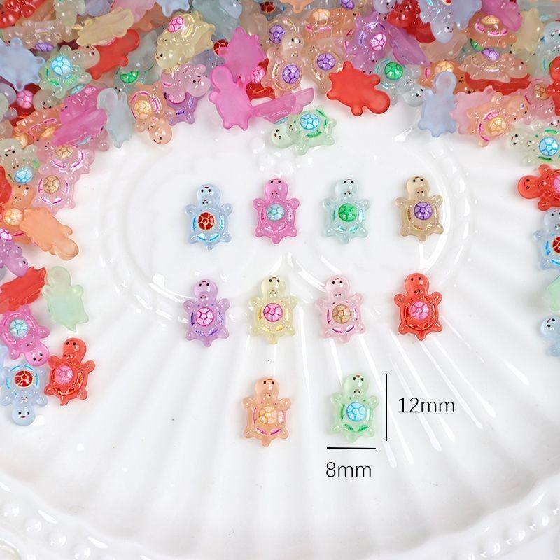 100Pcs Multicolors Super Mini Luminous Parent-child Turtle Miniatures Resin Ornaments Fairy Garden Decoration Micro Landscape