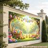 2D Easter Photo Booth Backdrop, Cute Bunnies & Floral Garden Photography Background