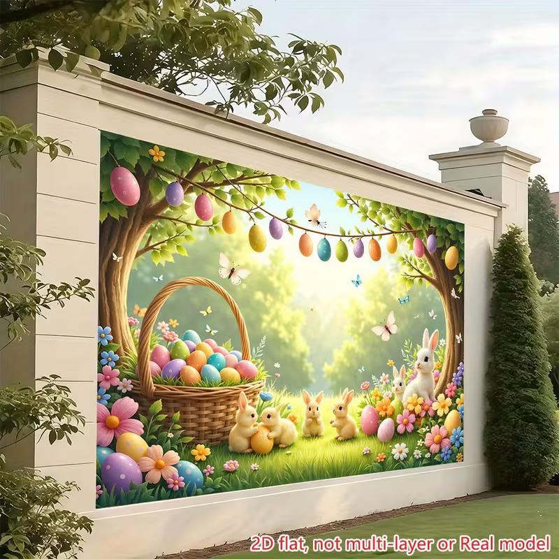 2D Easter Photo Booth Backdrop, Cute Bunnies & Floral Garden Photography Background