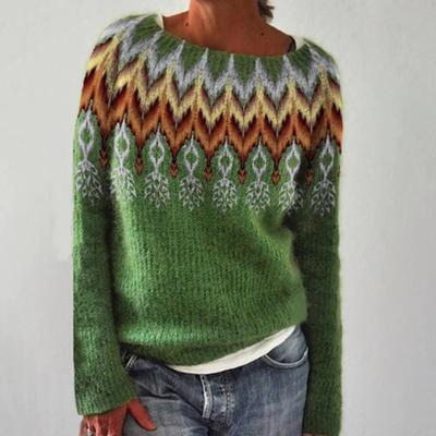 Pullover Sweater O-Neck Coldproof Breathable Lady Loose Warm Knitted Striped Sweater