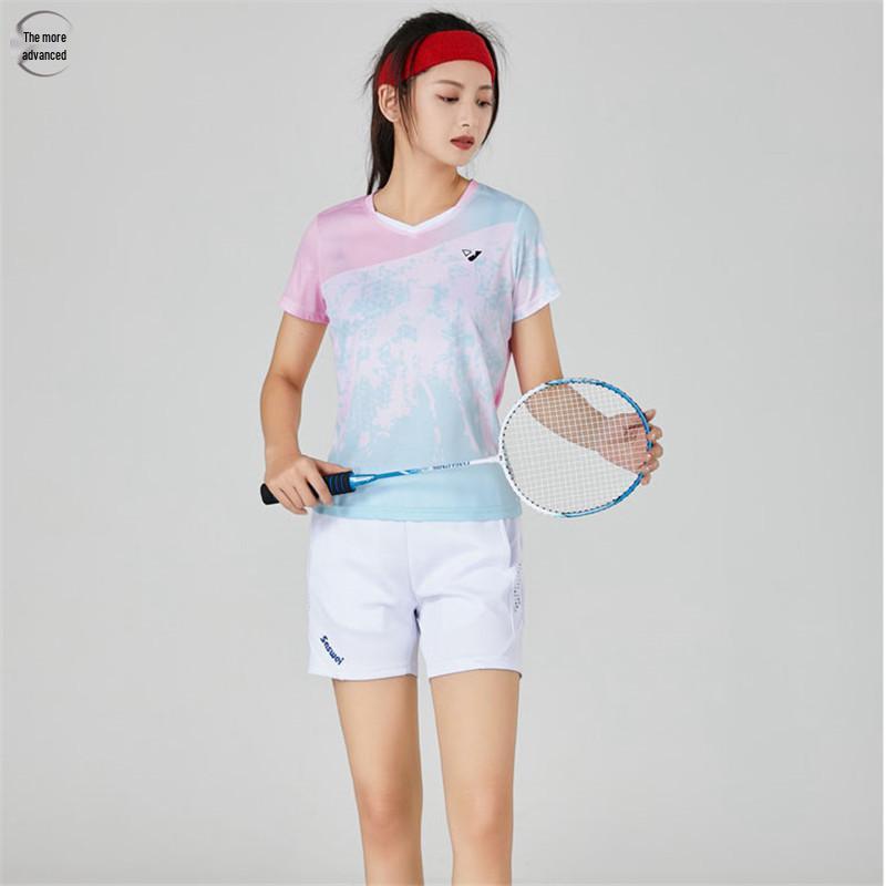 2023 Unisex Quick-Dry V-Neck Sports Set: Short-Sleeved Top and Pants for Badminton, Volleyball, and Table Tennis.