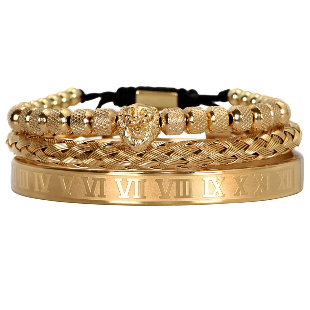 

2026 Reticulated Bead Lion Head Bracelet Set, Twist Roman Bracelet Jewelry Set 20CM