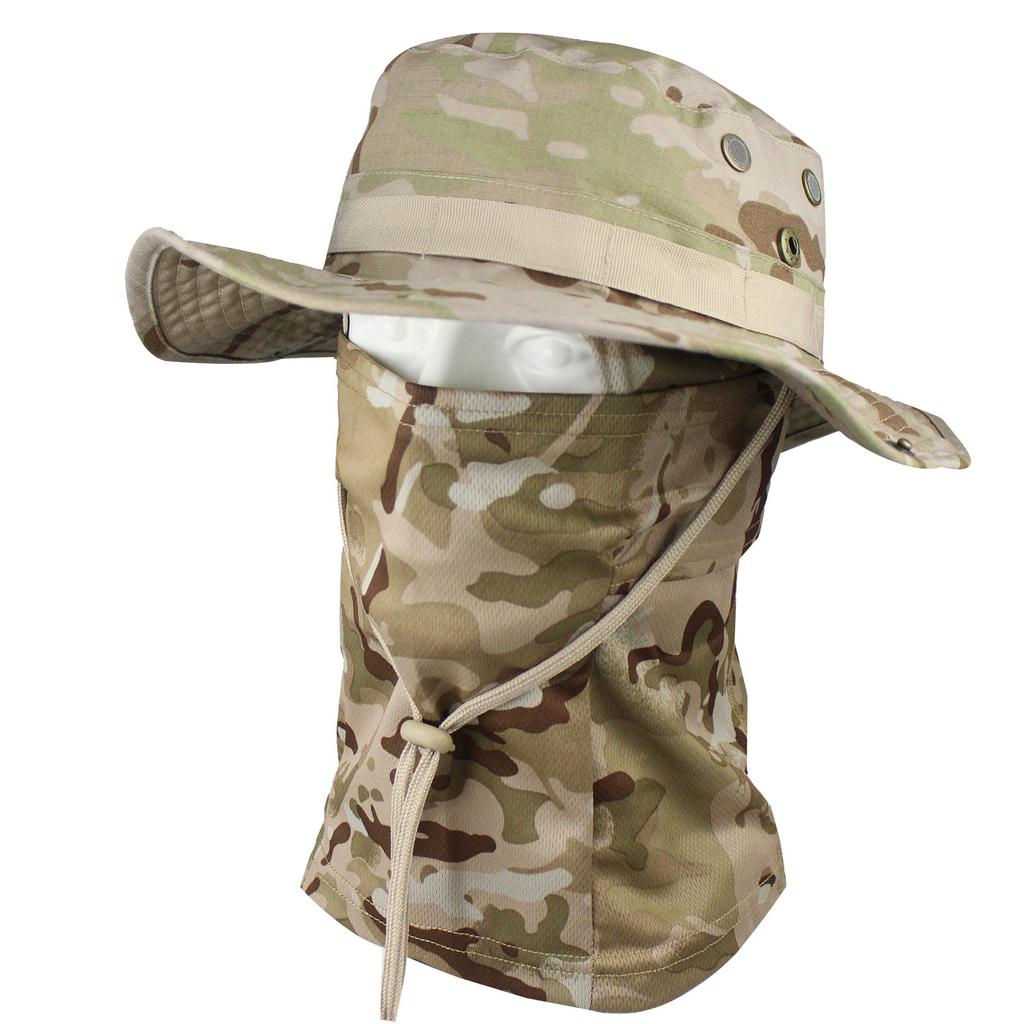 Camouflage Fischerhut mit Gesichtsmaske 2er Set Outdoor Taktischer Anglerhut Sommer Sonnenschutz für Wandern Training