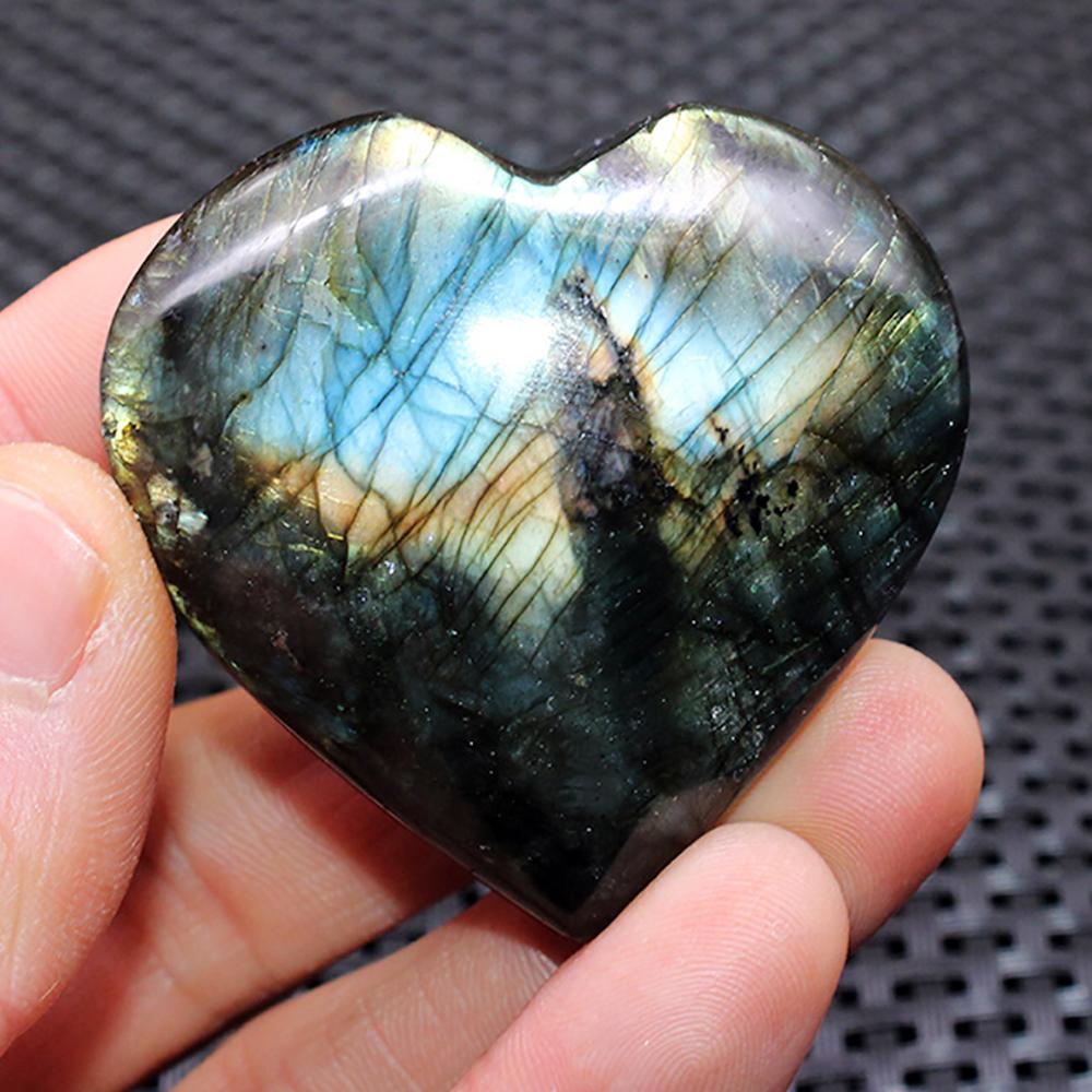 Natural Crystal Stone Love Heart Shape Big Heart Labradorite Reiki Healing Rose Quartz Love Crystal Decoration Crafts 4-6Cm