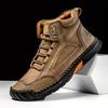 Large Size Men's PU Leather Boots Men's Fashion Hand-stitched Ankle Boots Flat Lace-up Casual Shoes