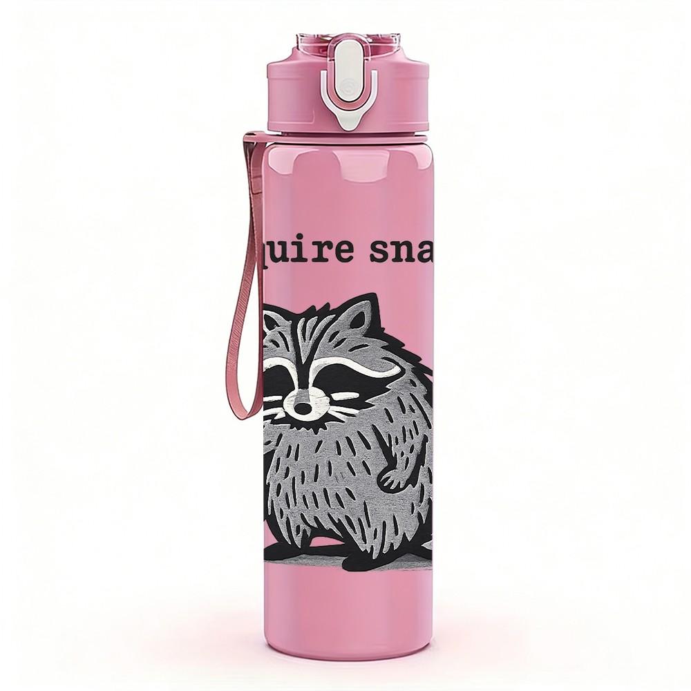 1PC Raccoon Require Snacks Quote Print 750ml Color Plastic Sports Water Bottle Leakproof Flip Straw Lid Suitable for Sports Office Home Use
