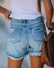 Casual Women's Vintage Wash Denim Shorts, Mid-rise Distressed Shorts with Rolled Hem, Comfortable Summer Shorts for Daily & Leisure