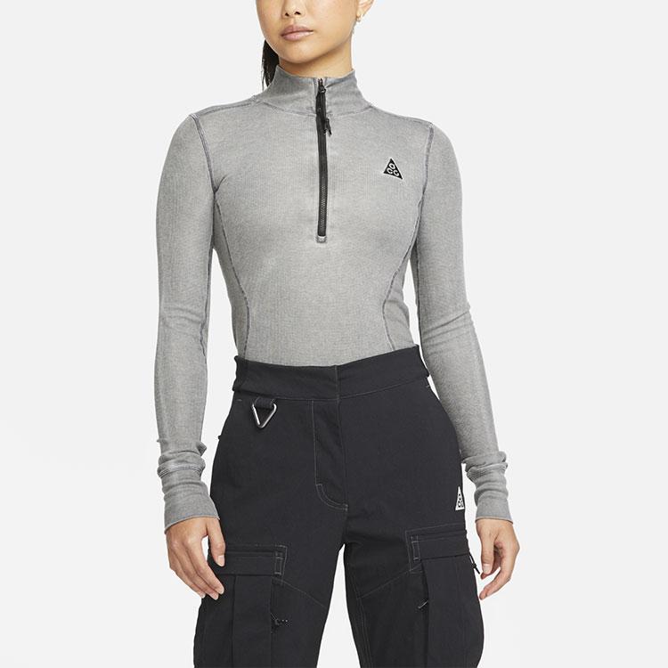Nike ACG Steeple Rock Half-Zip Mock Neck Slim Fit Long Sleeve T-Shirt Women Tops Grey DH3096-010