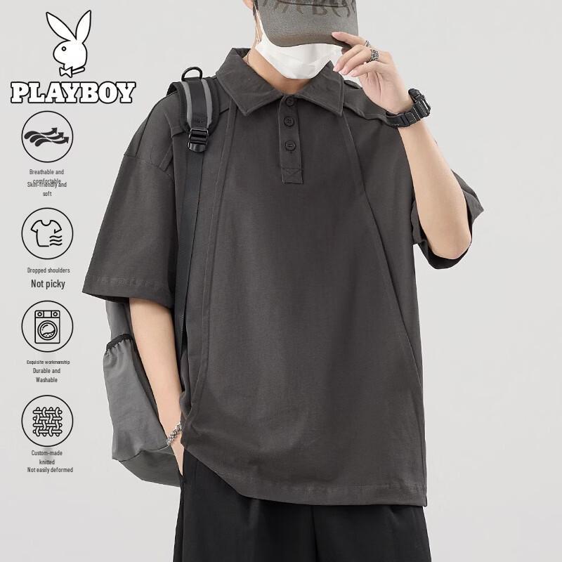 

PLAYBOY Men s American Retro Pure Cotton Lapel Polo Shirt XL