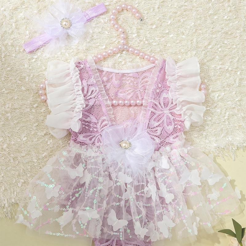 Newborn Photography Lace Dress Set Baby Girls Photo Shoot Costume Polyester Fabric With Floral Texture 0-1 Month Photoshoot Accessory