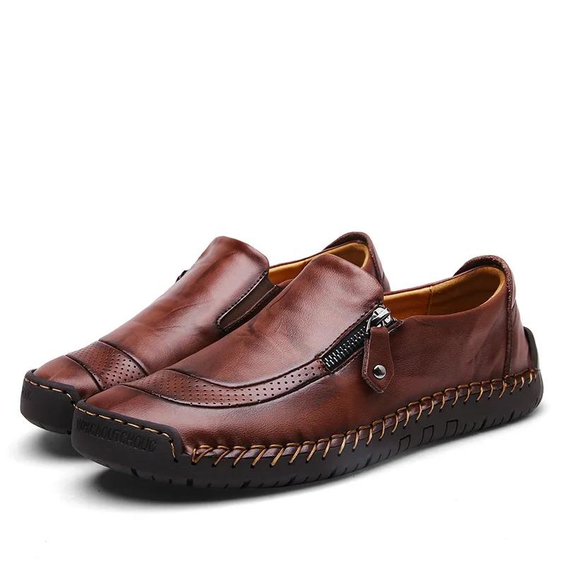 Fashion Zip Leather Casual Shoes for Men Autumn Business Outdoor Men's Shoes High Quality Non-slip Men's Flats Shoes Moccasin Handmade