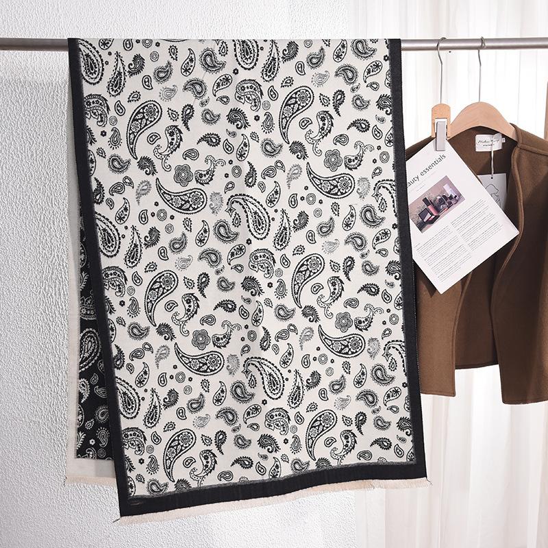 Autumn and Winter Women's Office Air Conditioning Warm Outer Shawl Japanese and Korean Imitation Cashmere Long Cashew Flower Jacquard Scarf