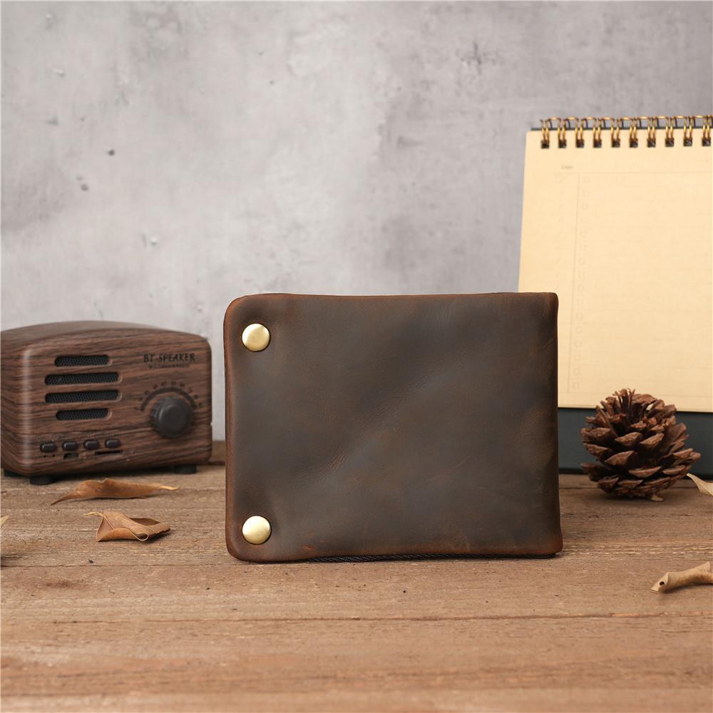 

Crazy Horse Leather Men Wallets Vintage Cowboy Travel Wallet Card Holder Fashion Coin Purse for Women with Extenal Card Slots темно-коричневого