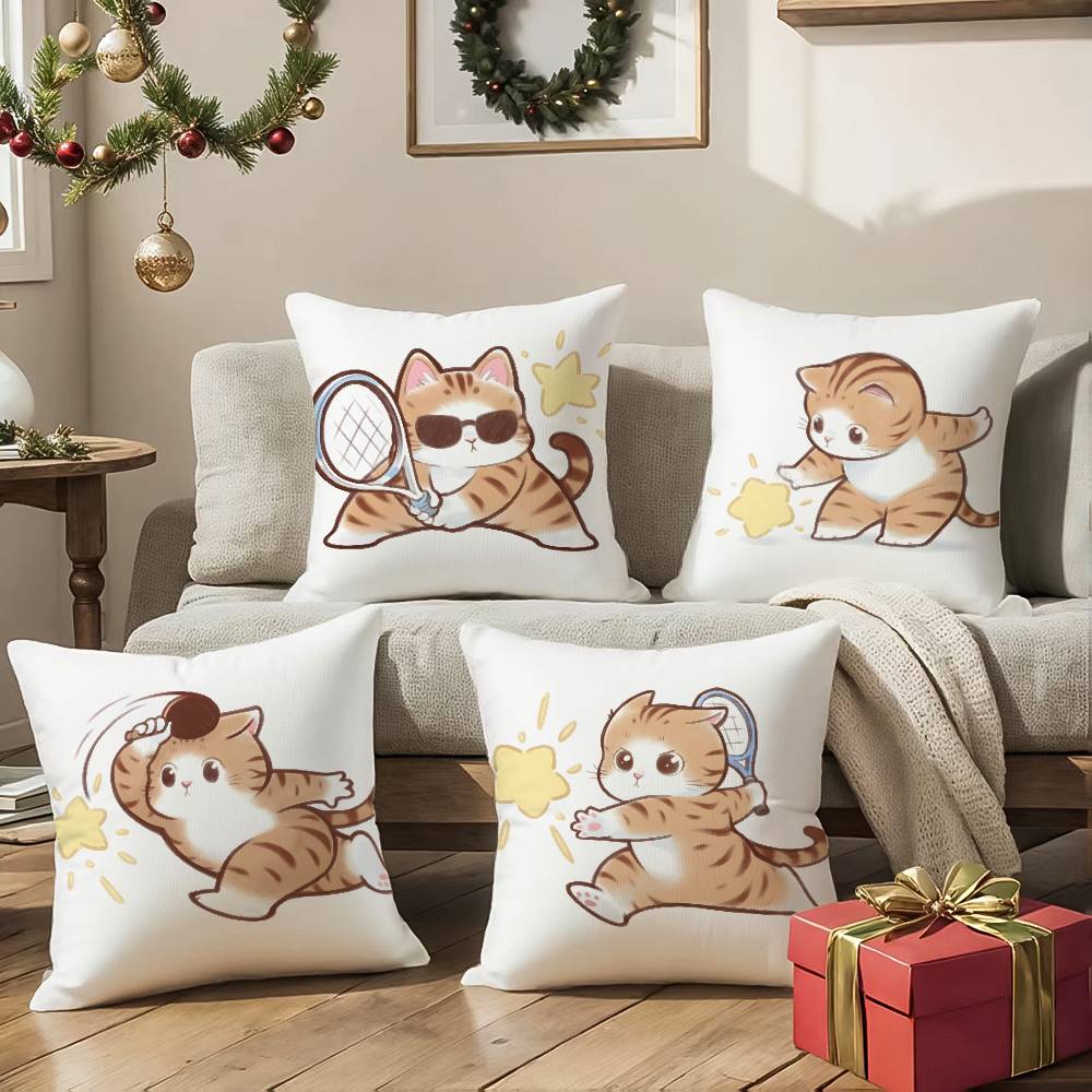 Cute Cat Athlete Childlike Heart Pillow Case Comfort Sofa Bed Silky Elegant Invisible Zipper Decorative Cushion Cover