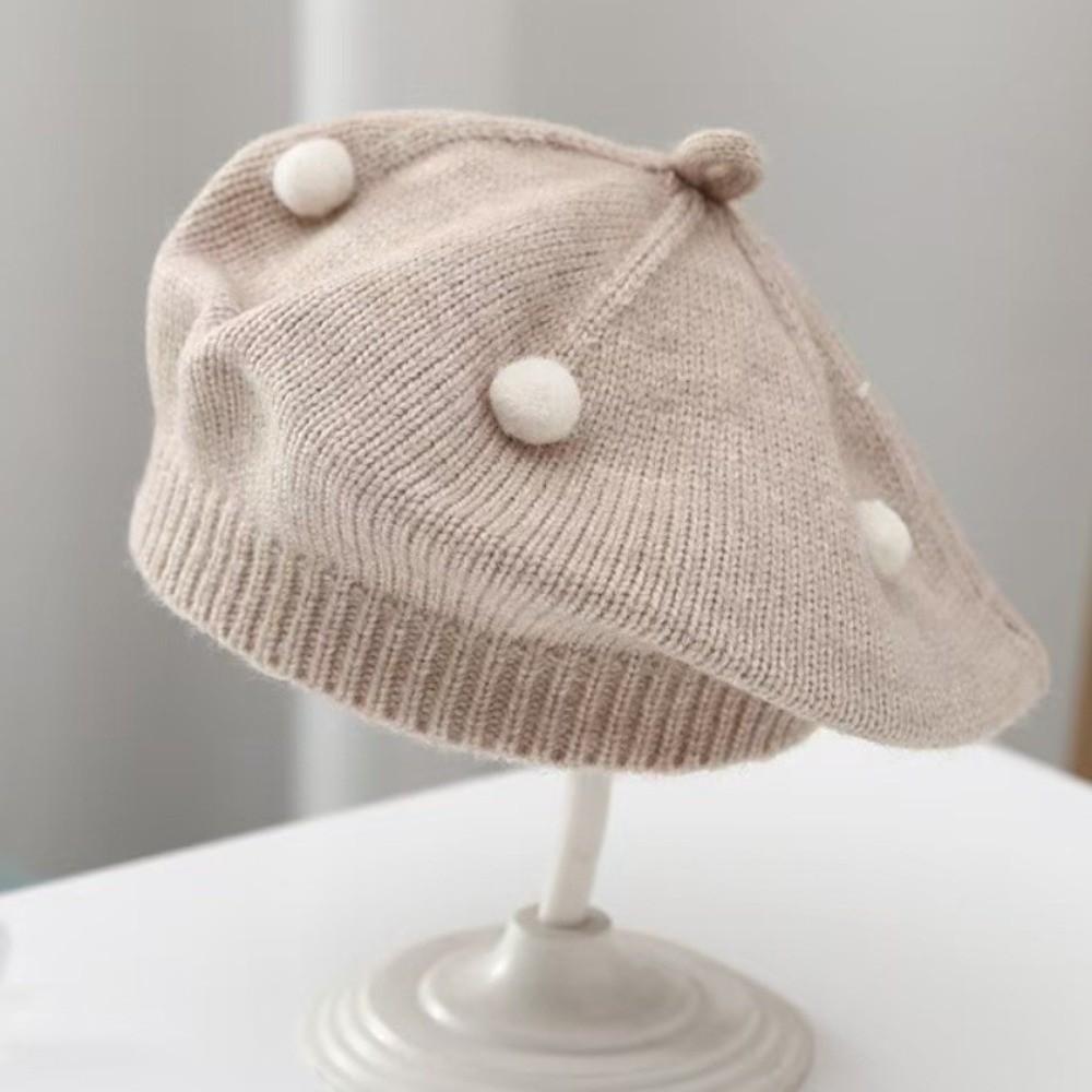 Soft Kids Knitted Beret Hat Solid Color Painter Cap Cute Pom Pom Beanie Infant