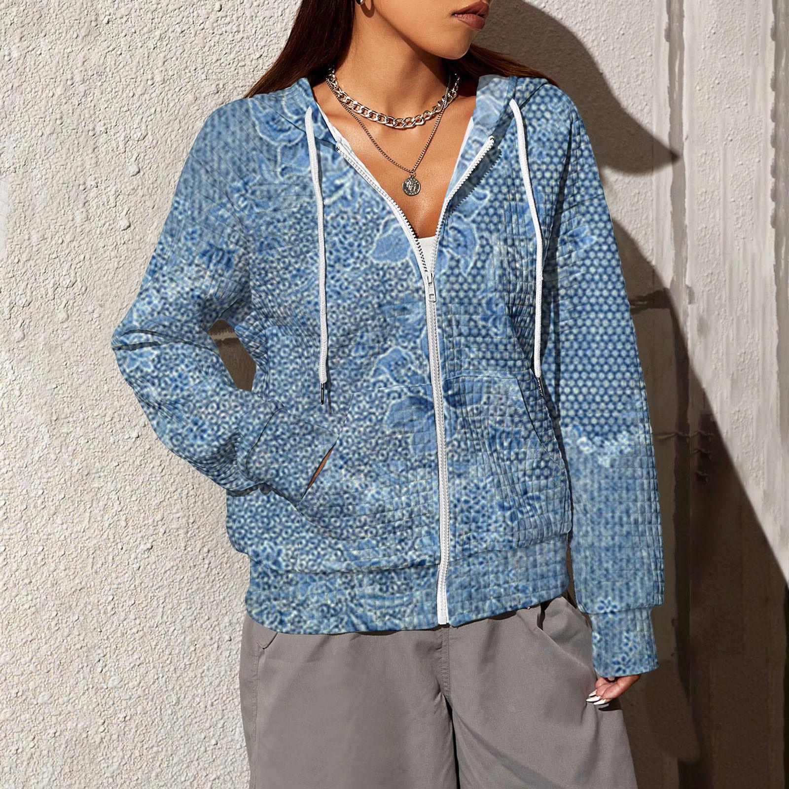 

Женская мода с длинным рукавом и принтом, свободная толстовка с капюшоном и карманом на молнии, куртка L