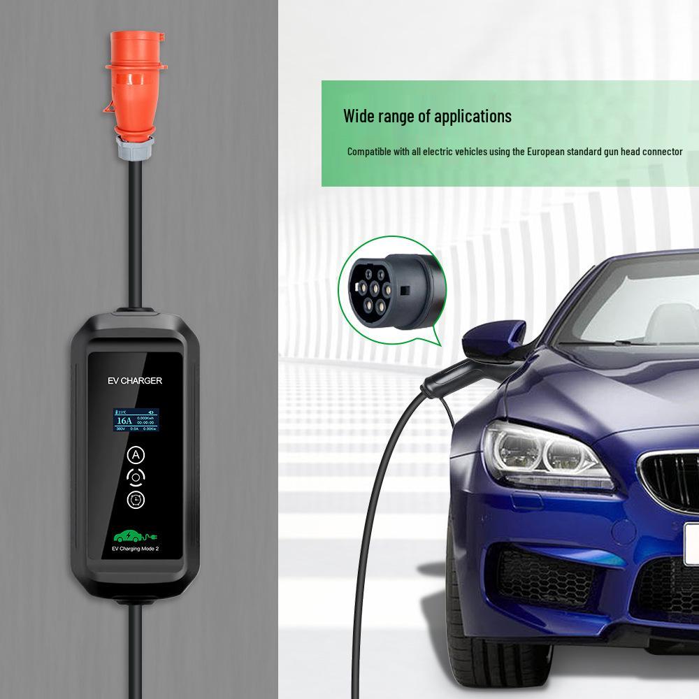 European Standard 16A 11KW Portable Car Charger, 5m Cable