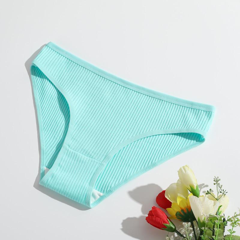 Pure Cotton Threaded Women'S Briefs, Solid Color Low Waist Comfortable And Breathable Double-Layer Girls' Underwear, Sold Individually