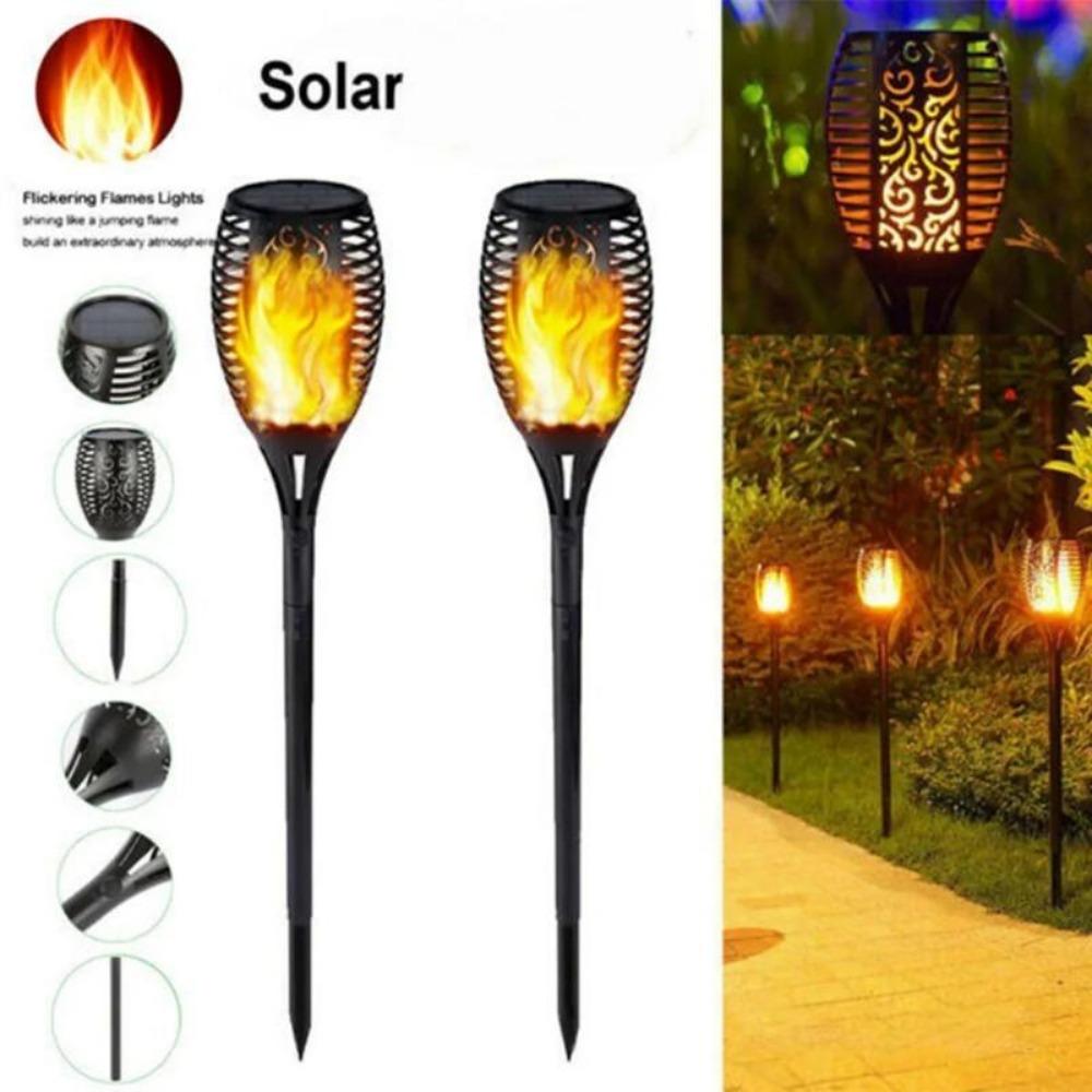 Paquete de 4 luces LED solares para exteriores con 12 luces LED para decoración de jardín, efecto llama, lámpara colgante impermeable para patio, jardín y patio