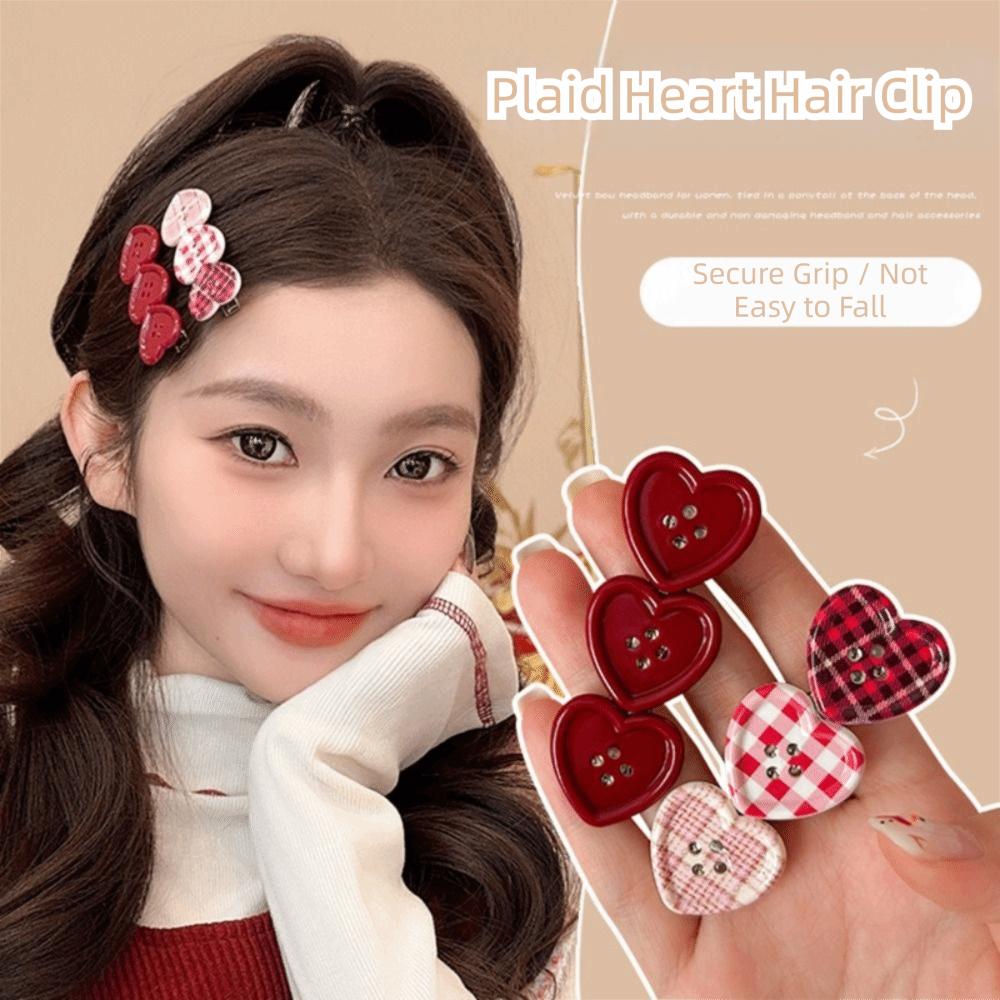 Heart Shape Plaid Hair Clip Non Slip Alligator Clip Cute Heart Hair Clip  Gifts