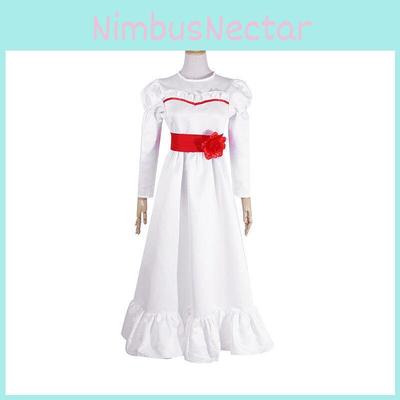 Betoverende Annabelle Creation Halloween horrorpop in witte jurk voor meisjes en volwassenen