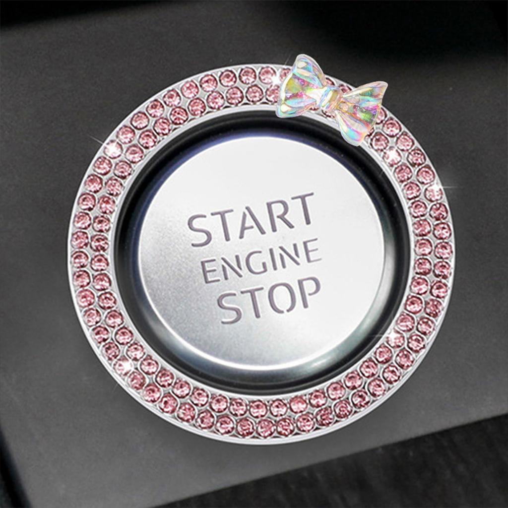Gevrkjenp Car Ignition Ring, Car Engine Start Button Ring - Rhinestone Dot Engine Start