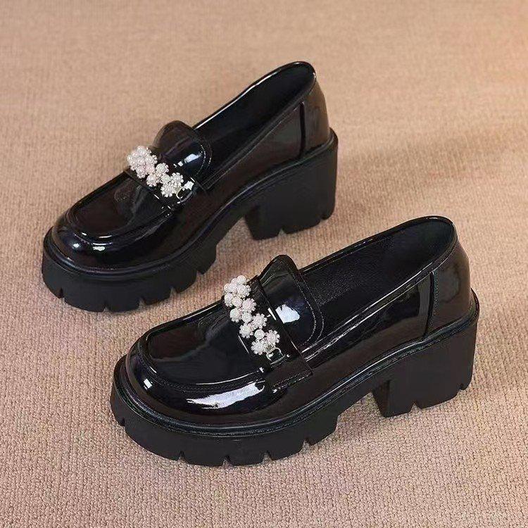 

Mary Jane Women s Spring 2025 Thick Sole Leather Loafers with Soft Sponge Cake Sole and Height-Increasing Design 40 чорний