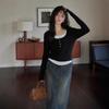 Fashion Long Sleeve T Shirt With Color Block Design For Casual Wear