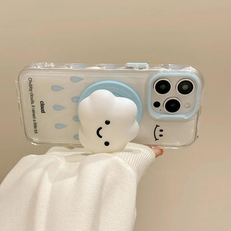 Cute 3D Cloud For Magsafe Griptok Phone Holder Support For iPhone 15 16 17 Foldable Wireless Charging Case Stand Girl Bracket 5