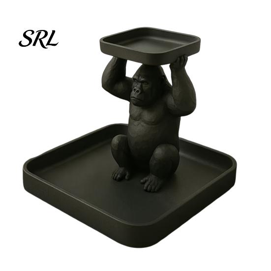 Cool Desk Organizer 3D Printed Gorilla Decorative Tray, Squatting Figure with Dual-Tier Storage for Gift Fashion Enthusiasts Keys Jewelry Small