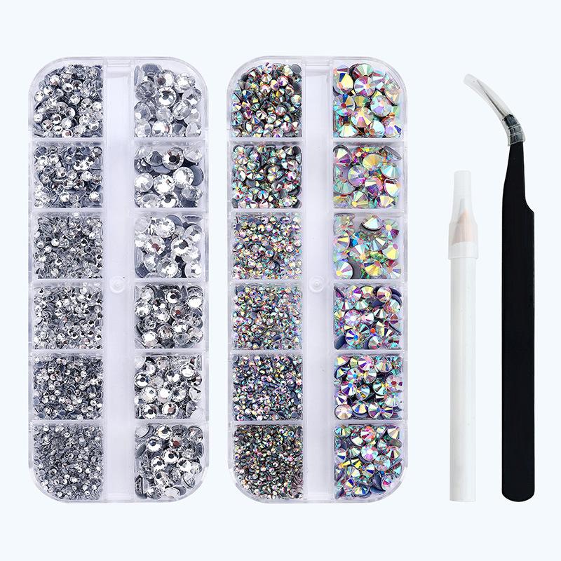 

Двойная коробка из 12 сеток с плоским дном, набор горячих бриллиантов, белый Abss4-Ss30, многоразмерная комбинация для самостоятельного изготовления, около 4000 штук