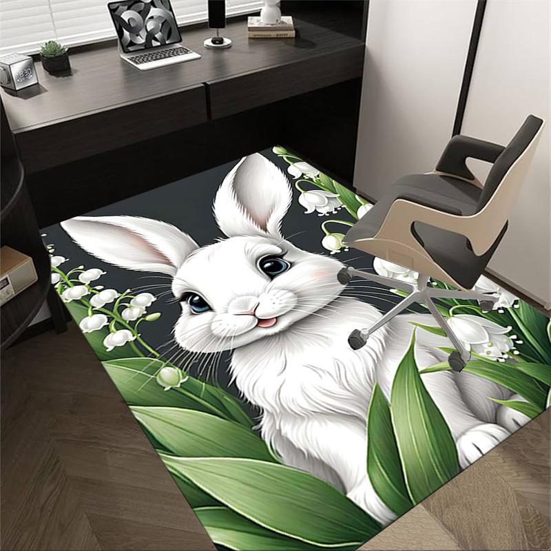 1PC rabbit flowers Non-Slip Floor Carpet Compatible for Office&Living Room&Bedroom&Dining room - Flat - Weave Machine-S0316