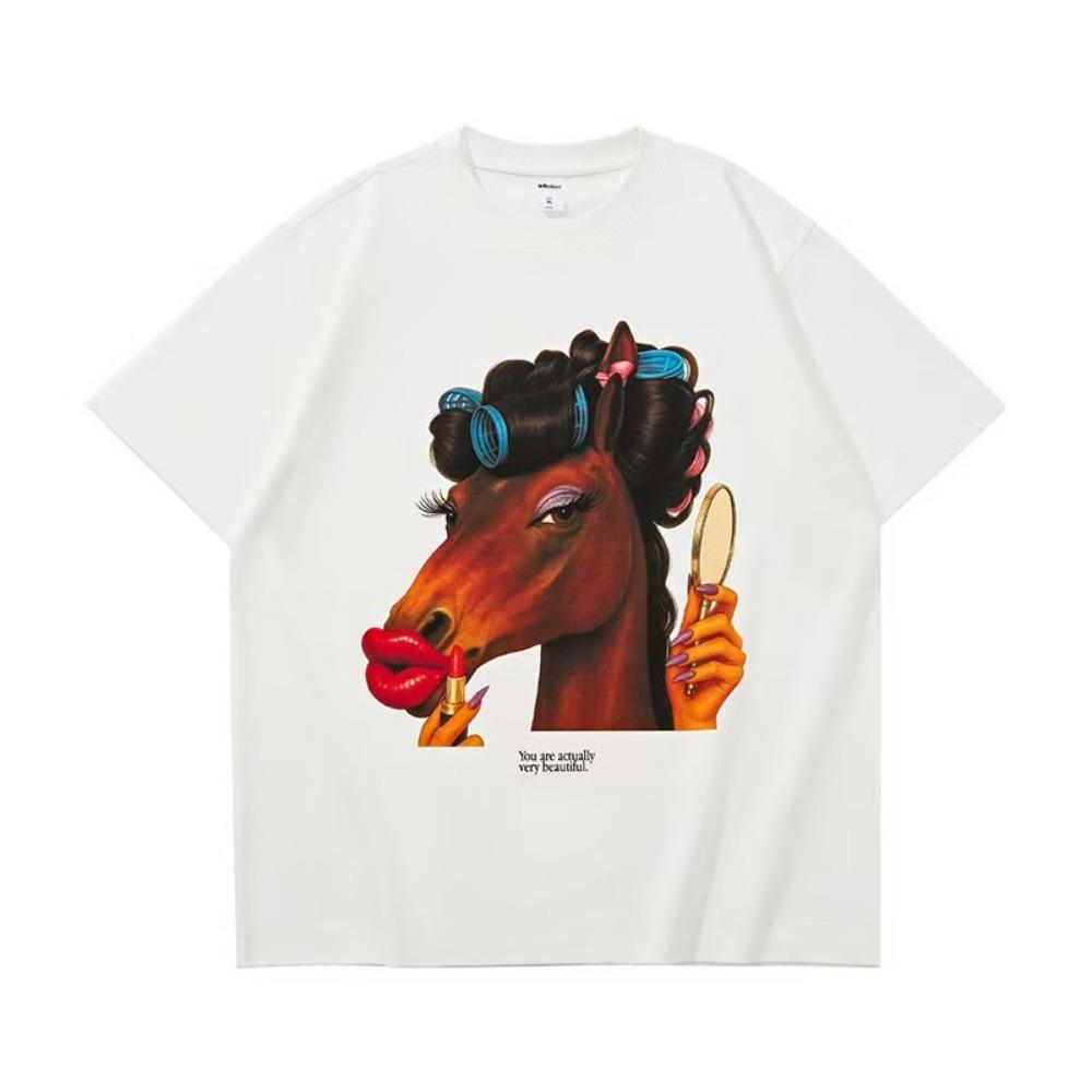 

Summer 15 Colors Makeup Horse Print Women s T-Shirts Fashion Street Short-Sleeve Outdoor Casual Tops for Men s and Women s Tees Top XXS